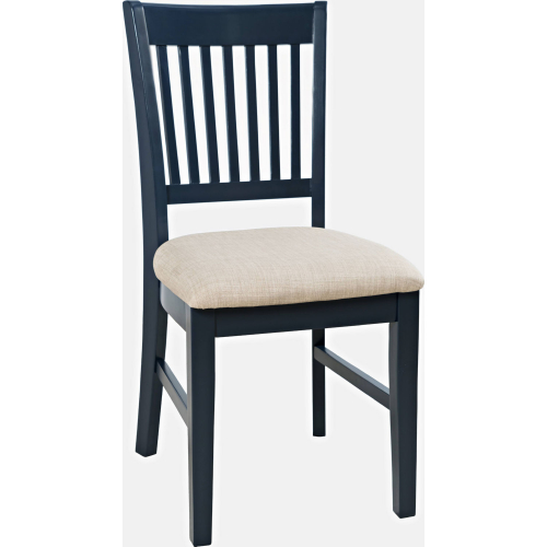 Craftsman Slat Back Office Chair in Distressed Navy Blue Wood & Neutral Fabric